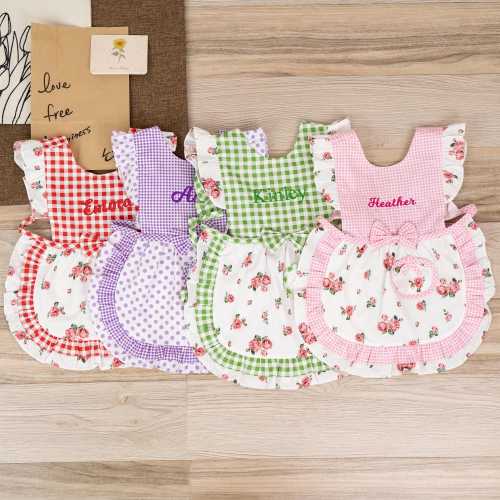Personalized Toddlers Apron, Plaid Lace, Cotton Bib, Art Smock, Christmas Gifts
