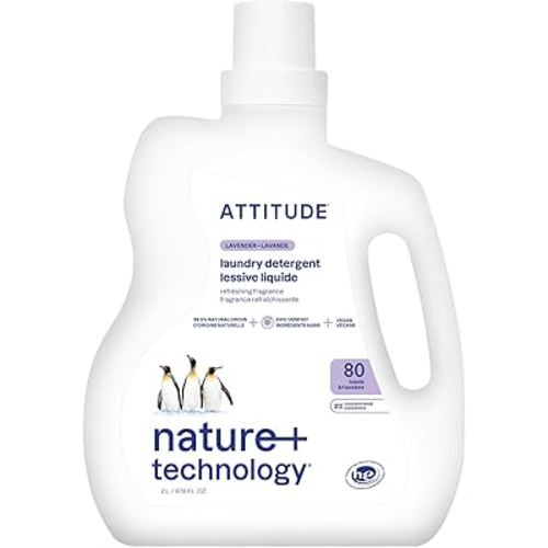 ATTITUDE Liquid Laundry Detergent, EWG Verified, HE Compatible, Plant-Based & Vegan, Natural Laundry Soap, Lavender Scent, 80 Loads, 67.6 Fl Oz
