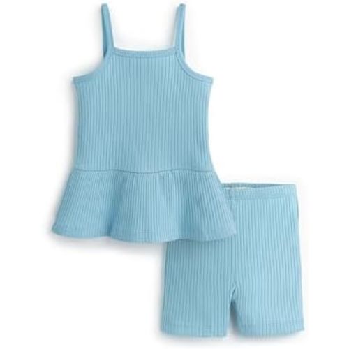 MONICA + ANDY Ribbed Peplum Tank + Short Set, 100% Organic Clothes for Girls, Matching Set, Kids, Toddler & Infant Sizes