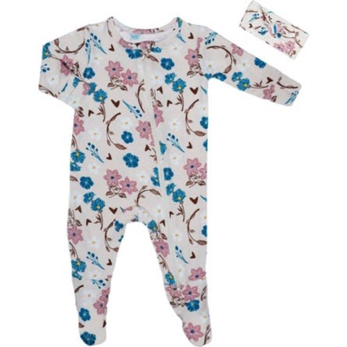 Print Jersey Footie & Headband, 0-3M