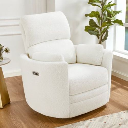 Power Recliner Nursery Chair for Adults,With 4 Massage, USB & Type-C Charge, Teddy White