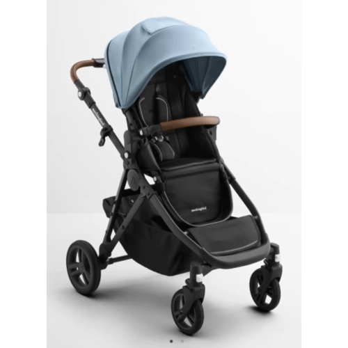 Single-to-Double Stroller 3.0 (Color: Stone Blue. Frame: Charcoal With Penny Leather)