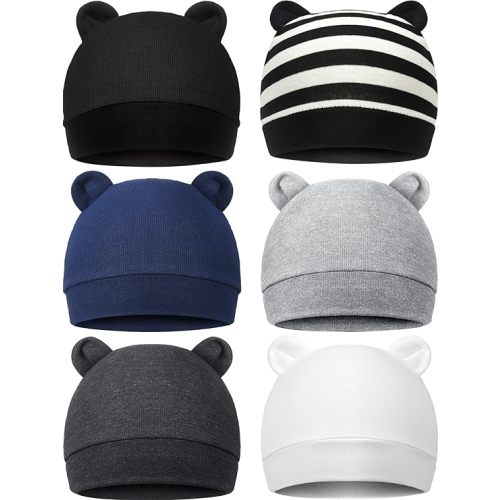 Geyoga 6 Pieces Newborn Baby Hat Bear Ears Infant Caps Baby Boy Girl Toddler Hats Infant Beanie Caps for 0-3 Months
