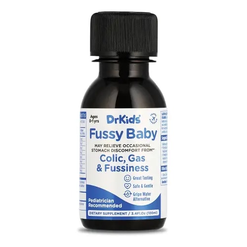 Dr. Kids Fussy Baby - Infant Gas Drops for Newborns, Colic and Upset Stomach Relief, Gripe Water Alternative, Fast-Acting, Safe & Gentle Oral Solution for Your Babies, 100ml (Pack of 1)