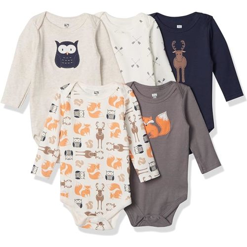 Hudson Baby baby-boys Cotton Long-sleeve Bodysuits 5-pack