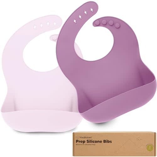 KeaBabies 2-Pack Silicone Baby Bibs for Eating - Sturdy Food-Grade Silicone Bibs for Babies Girl, Boy, Large Food Catcher, Clean & Put On Easily, Waterproof Toddler Feeding Essentials (Amethyst)