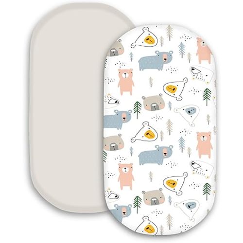 Bimocosy Bassinet Sheets 2 Pack 32" x 16" Soft Bear