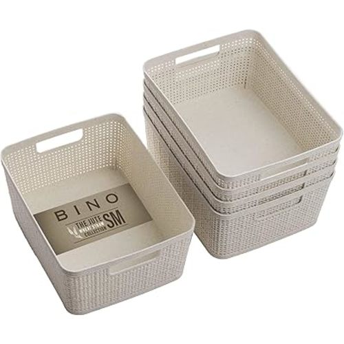 BINO | Woven Plastic Basket | Small (Natural), 5-Pack | THE JUTE COLLECTION | Home Organization, Space - Saving Storage, Stylish Design | Jute Basket | Plastic Storage Basket