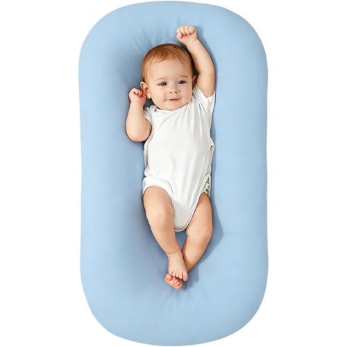 Saanerueen Baby Support Cushion for Newborn, Infant Support Cushion, Portable Tummy Time Mat for Home and Travel, Supervised Use, Soft Breathable Cotton, Baby Essentials Gift (Blue)