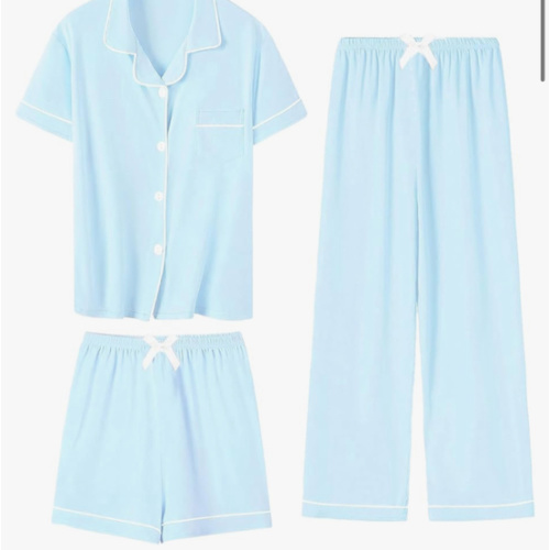 SANGTREE Girls & Women 100% Cotton Pajamas Set 3pcs Button Down Top with Long Pants & Shorts Sleepwear
