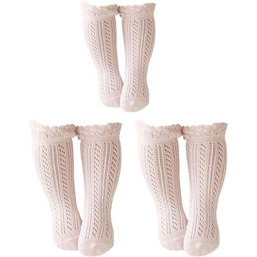 Baby Girls Knee High Socks Hollow Out Anti-skid Knitting Stockings Suitable for 0-2 Years Infants Toddlers