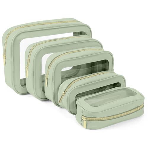 5 Pack Clear Toiletry Bag,TSA Approved Travel Makeup Pouch with Zipper for Cosmetics and Toiletries,Diaper Bag Organizer Pouch Set,Purse Organizer for Christmas Women Gift