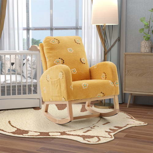 ARCTICSCORPION Modern Nursery Side Pockets Rocking Chair, Yellow