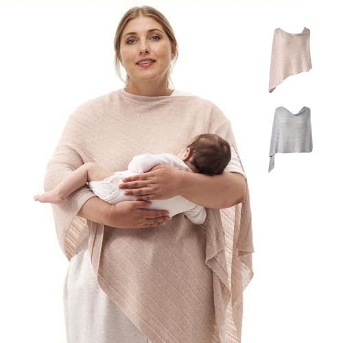 Momcozy Breathable Nursing Cover with Tencel™ Lyocell for Breastfeeding | Multi-Use and Ultra-Light Nursing Cover Up, Portable Breast Feeding Covers for Women, Laundry Bag, Shallow Brown, Plus