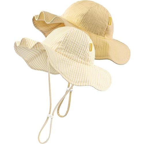 HONGTEYA Baby Sun Hat Muslin Toddler Bucket Hat for Girls Boys Infant Wide Brim Sun Protection