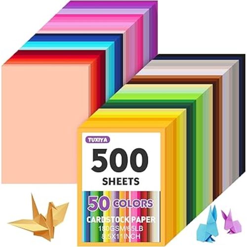 500 Sheets 8.5" X 11" Colored Cardstock, 50 Assorted Colors Construction Paper Card Stock Printer Paper for Printing, Card Making, DIY Crafts,School Supplies,Party Decorations (180GSM/65LB)