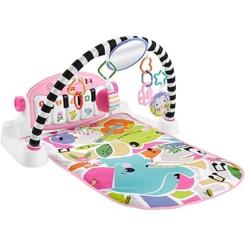 Fisher-Price Baby Activity Mat Glow and Grow Kick & Play Piano Gym, Portable Musical Toy with Smart Stages Learning, Ages 0+ Months, Pink, Queens English Version