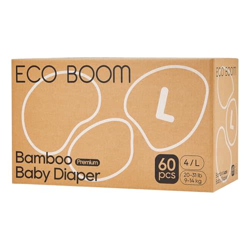 ECO BOOM Diapers, Viscose from Bamboo Diapers, Natural Soft Disposable Nappies for Infant, Size 4 Suitable for 20 to 31lb (Large - 60 Count)