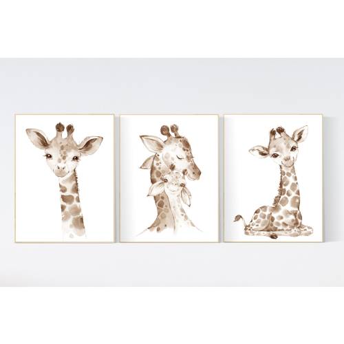 Giraffe Nursery Print Set: Gender Neutral Baby Room Wall Art
