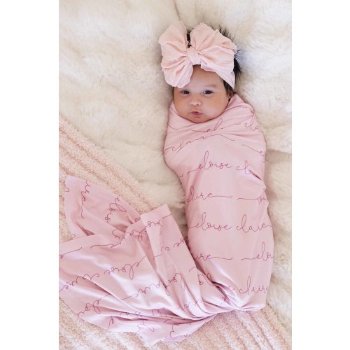 Personalized Baby Pink Baby Name Swaddle Blanket