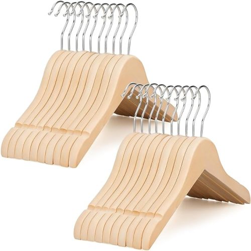 TOPIA HANGER Unfinished/Natural Kids Children Baby Wood Wooden Clothes Dress Shirt Hangers with No Painting - 360° Stronger Flexible Hook- Extra Smoothly Cut Notches, 20 Pack CT09N20
