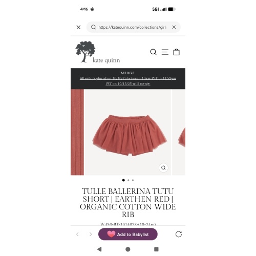 tulle ballerina tutu short | earthen red | organic cotton wide rib