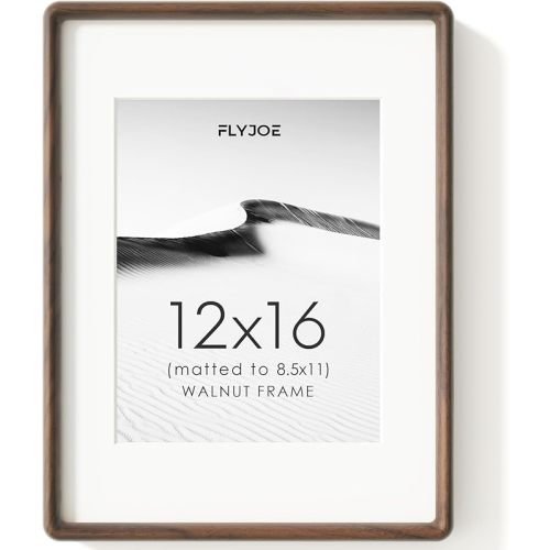 12x16 Picture Frame, Natural Solid Walnut Wood Photo Frame with HD Tempered Glass, Rounded Corner Wooden Frame 12 x 16 Matted to 8.5x11, Horizontal or Vertical Wall Mounting