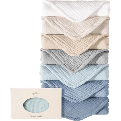 Konssy Muslin Baby Burp Cloths Sets for Unisex- 7 Pack Soft 100% Cotton Burping Clothes for Newborn