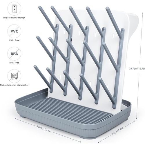 Termichy Baby Bottle Drying Rack: Large Vertical Bottle Dryer Rack Holder - Space Saving Standing Drying Rack for Baby Bottles and Pump Part Cleaning (Gray)