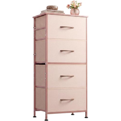 WLIVE Small Dresser Nightstand for Bedroom, 4 Drawers, Pink