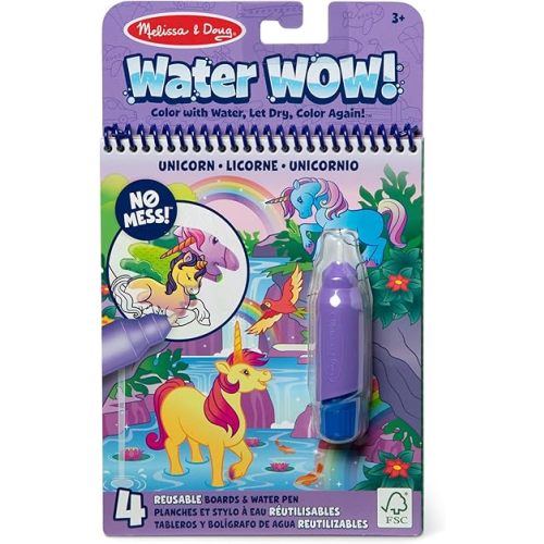 Melissa & Doug Water Wow! Reusable Water-Reveal Coloring Activity Pad Travel Toy – Unicorn - FSC Certified