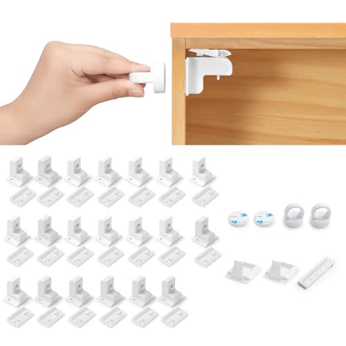 20 Pack Inaya Magnetic Cabinet Locks Baby Proofing, 20 Locks & 2 Key, Child Proof Magnet Locks for Cabinets & Drawers with Invisible Design, 3M Adhesive for Easy Installation - No Drill & Tools Needed