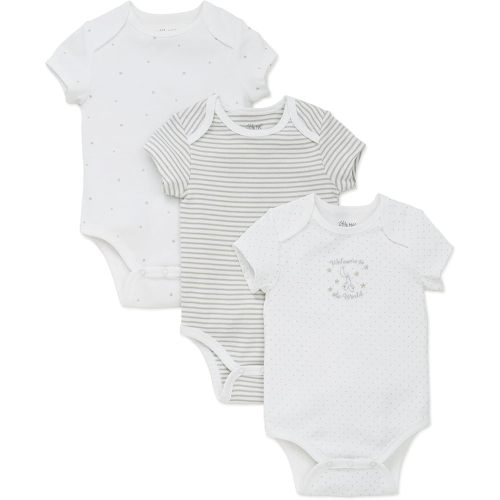 Little Me Baby Gender Neutral 3-Pack Short Sleeve Bodysuit Scratch Free 100% Cotton, Quick Snap Closures