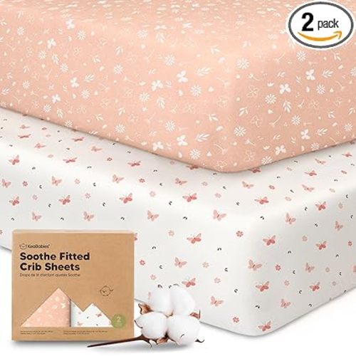 KeaBabies 2pk Organic Cotton Crib Sheets for Boys Girls 52x28, Butterflies