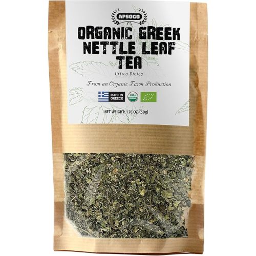 APSOGO Organic Nettle Tea Loose Leaf (Urtica Dioica) - Wild-Harvested Nettle Leaf Tea from Greece - Caffeine-Free Herbal Detox Tea - Eco Pouch (1.76oz)