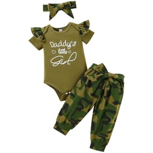 Baby Girl Clothes Set Daddys Printed Ruffle Romper Top Floral Pants Newborn Infant Girl Clothing Outfit