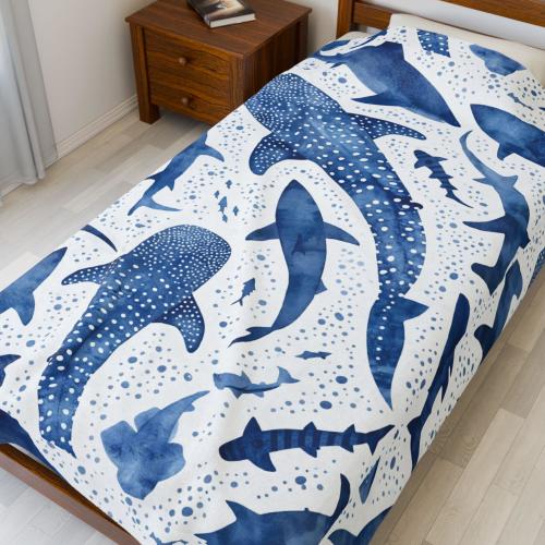Romantic ocean style whale shark pattern warm blanket children adult nap blanket soft and comfortable suitable for all seasons