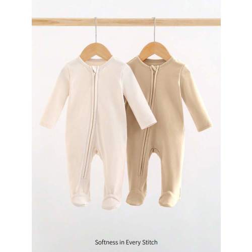 Cozy Pixies Newborn Baby Boy 2pcs Multipack Long Sleeve Solid Knitted Soft Round Neck Long Sleeve Romper With Long Pants, Suitable For Spring, Summer, Autumn And Winter, For Indoor And Outdoor Wear | SHEIN USA