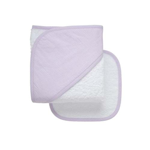 Seersucker Stripe Baby Hooded Towel & Washcloth Set, Lilac