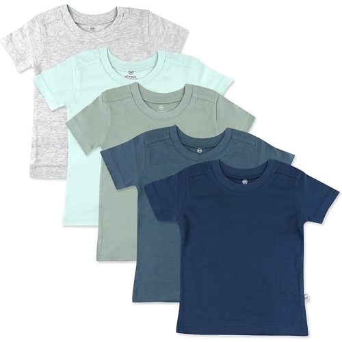 HonestBaby Unisex-Baby 5-Pack Short Sleeve T-Shirts 100% Organic Cotton Baby, Toddler, Little Kid, Boy, Girl, Unisex