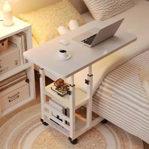 Height Adjustable C Table，Couch Desk with Wheels, Couch Side Table with Storage Drawer，Mobile Laptop End Table for Living Room Bedroom