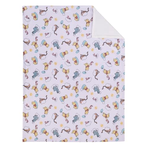 NoJo Disney Winnie The Pooh So Loved Yellow, Aqua, and White Deluxe Reversible Super Soft Baby Blanket