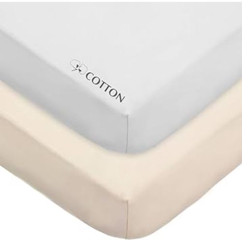 American Baby Company 2 Pack 100% Natural Cotton Fitted Crib Sheets 52" x 28" - Soft, Breathable, Hypoallergenic & Gentle Toddler Bed Sheets, Cream and White, Neutral for Boys & Girls