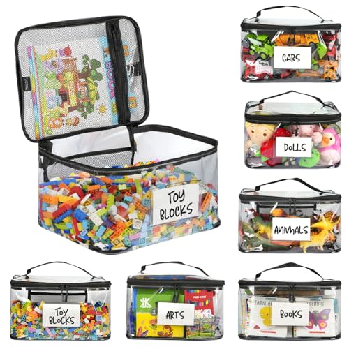 6-Pack Extra Large Toy Storage Bags with Zippers & Labels, Reusable Clear TPU Waterproof Organizer for Kids Toys, Building Blocks, Puzzles, Dolls, Board Games - Durable, BPA-Free, Travel-Friendly