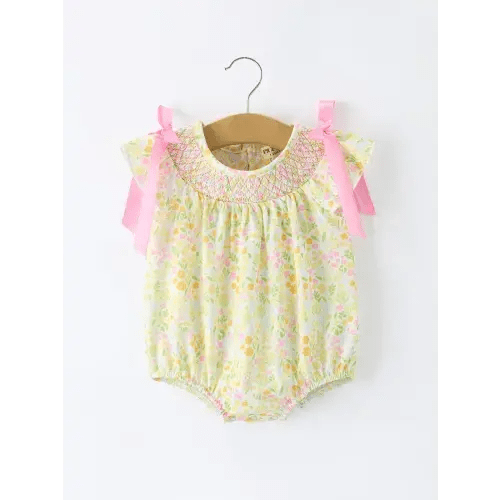 Spring Floral Smocked Baby Girl Romper