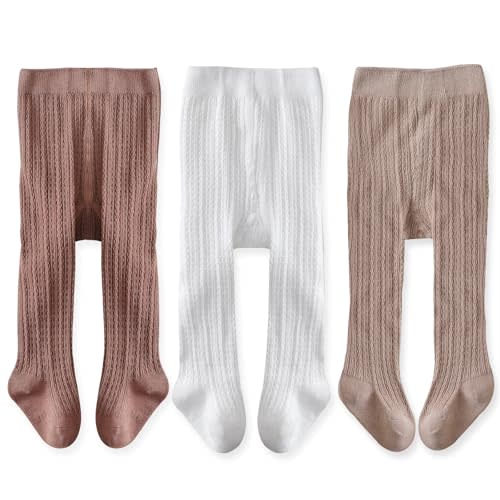 EPEIUS Baby Girls Tights Cable Knit Leggings Stockings Cotton Pantyhose for Newborn Infants Toddlers 3/6 Pack