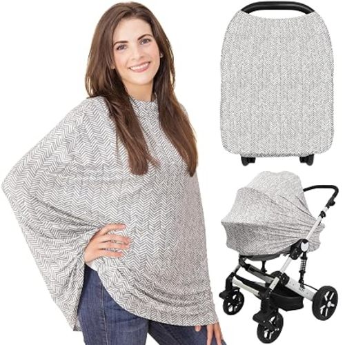 KeaBabies Nursing Cover, Multi Use Breastfeeding Cover (Herringbone) | Fits All Car Seat Cover Canopy, Baby Girl, Boy, Stretchable Breast Feeding Covers for Women, Breathable, Lightweight, Soft