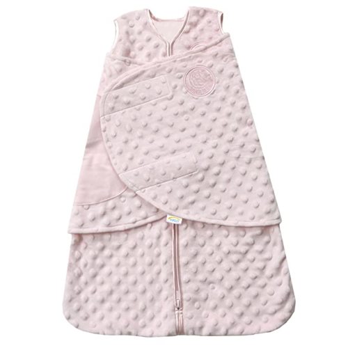 HALO Sleepsack Plush Dot Velboa Swaddle, 3-Way Adjustable Wearable Blanket, TOG 3.0, Pink, Small, 3-6 Months