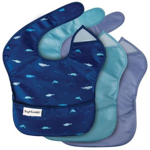 Tiny Twinkle Mess-Proof and Waterproof Baby Food Bib for Boys or Girls, Machine Washable and BPA-Free w/Adjustable Closure (3-Pack, Ocean Life Set) : Target