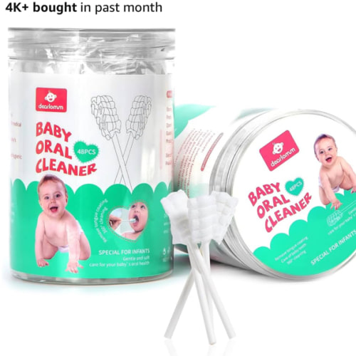 dearlomum Baby Tongue Cleaner, Newborn Toothbrush, 48PCS Disposable Infant Clean Mouth,Gauze Gum Cleaner Baby Oral Cleaning Stick Dental Care for 0-36 Month